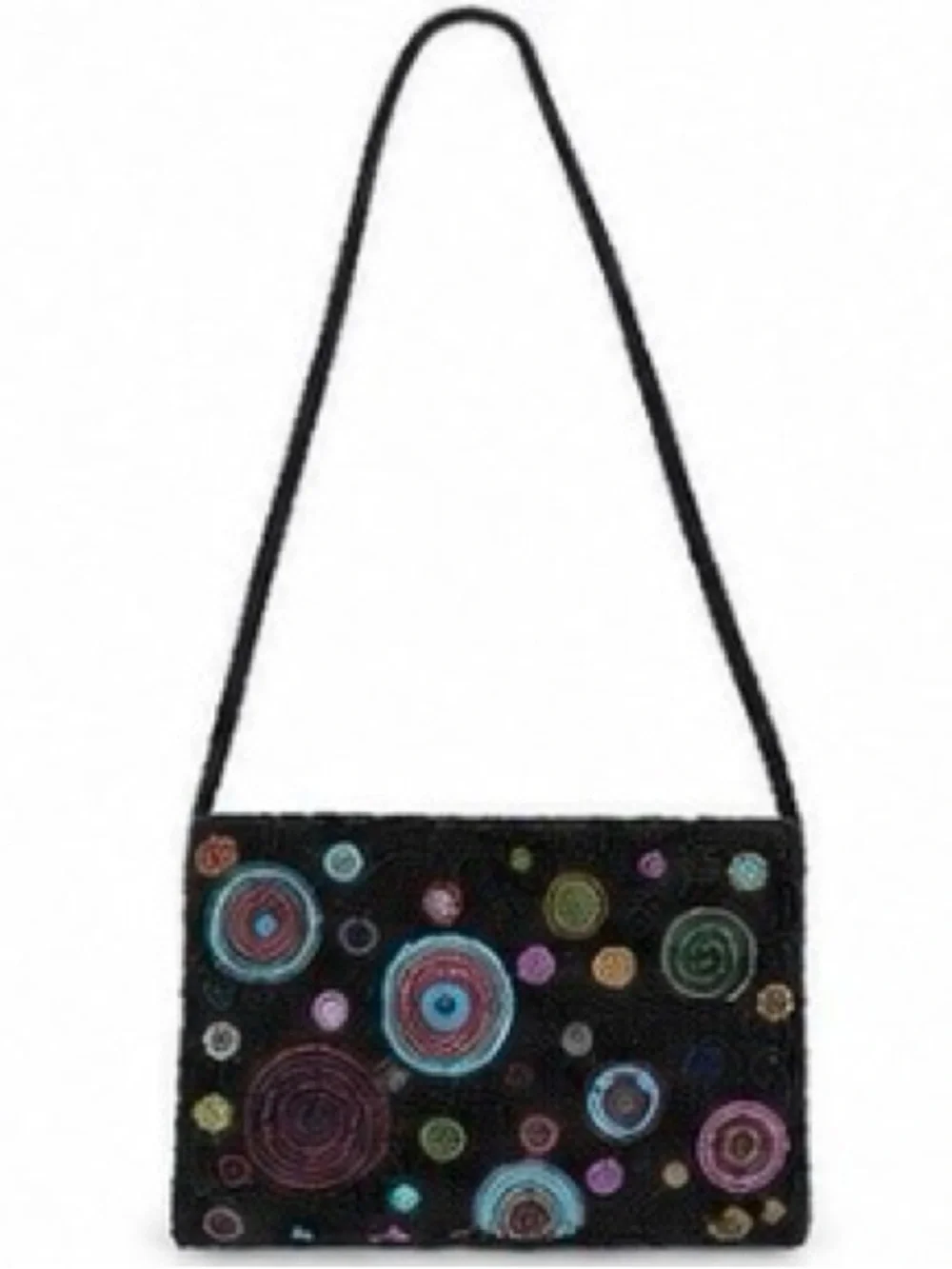 [magieS] Hand Beaded Black Small Crossbody Bag Multicolor Spiral Design